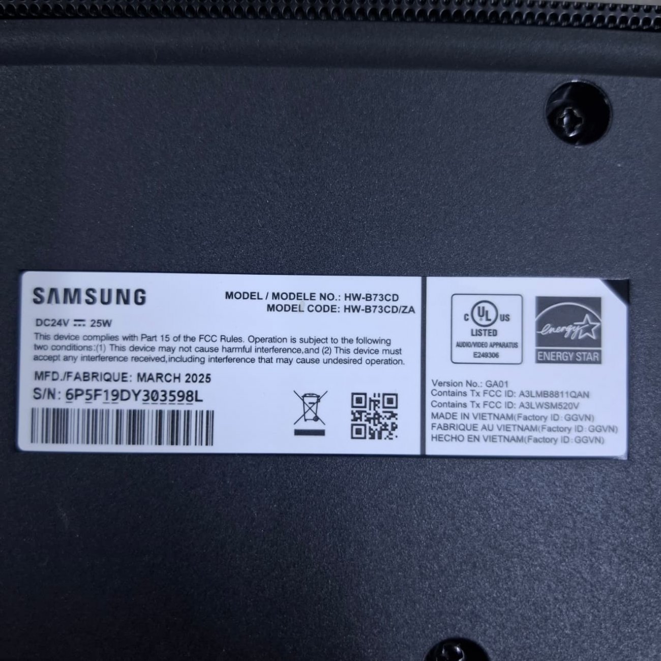 SAMSUNG MODELO HW-B73CD